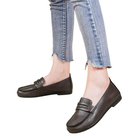 Mepaouo Women s Leather Penny Loafers Classic Driving Moccasins Comfort Slip on Flats Shoes