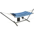 thumbnail image 2 of Spaco Hammock Chair Stand Set Cotton Swing with Pillow Cup Holder Indoor Outdoor, Portable Hammock for Camping, Picnic, Backyard, Blue, 2 of 10