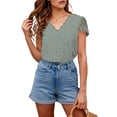 thumbnail image 1 of Blusa hueca de manga corta, camiseta de manga corta con escote en V y encaje de crochet Camiseta de cuello en V con encaje de crochet Rendimiento potente, 1 of 5