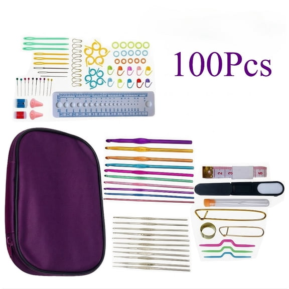 100 Pack Mixed Aluminum Handle Crochet Hooks Set, Knitting Needles Weave Yarn Kit for DIY Knitting Weaving Hand Crafts