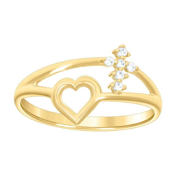 10k Yellow Gold Womens Cubic Zirconia Religious Faith Cross Love Heart Ring 11.8x2mm Wide Statement Ring for Women
