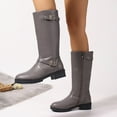 thumbnail image 5 of Tao Tao Women's VIP Mid Shaft Boots Calf Slip-On Low Chunky Block Heel Square Toe Fashion Buckles Boots Gray 40, 5 of 8