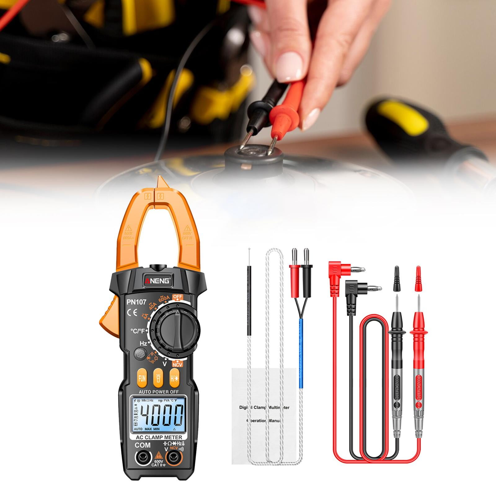 Miulika Clamp Meter Multimeter Easy Carrying Smart Tester Multifunction Sturdy Voltage Meter for Fuses Auto Circuit Troubleshooting , Yellow