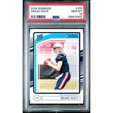Drake Maye 2024 Donruss Rated Rookie Football Card #379 Graded PSA 10 Cert #108674302