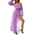 thumbnail image 6 of LMLYSoH Women Clothing Set, Long Sleeve Off Shoulder Tops and Cover Up Skirt Two-piece Suit for Beach Vacation Travelling, 6 of 6