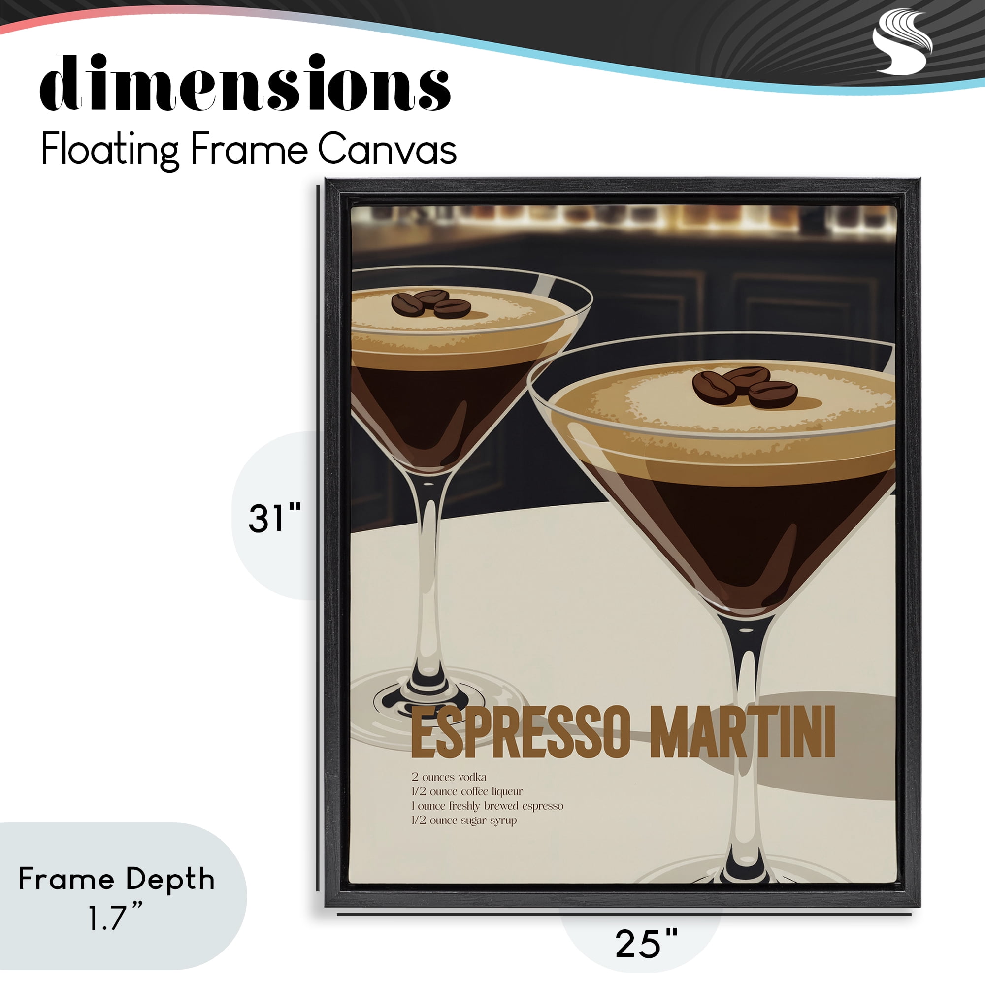 Stupell Industries Sleek Modern Espresso Martini Black Framed Floater Canvas Wall Art, design by Andreas Magnusson