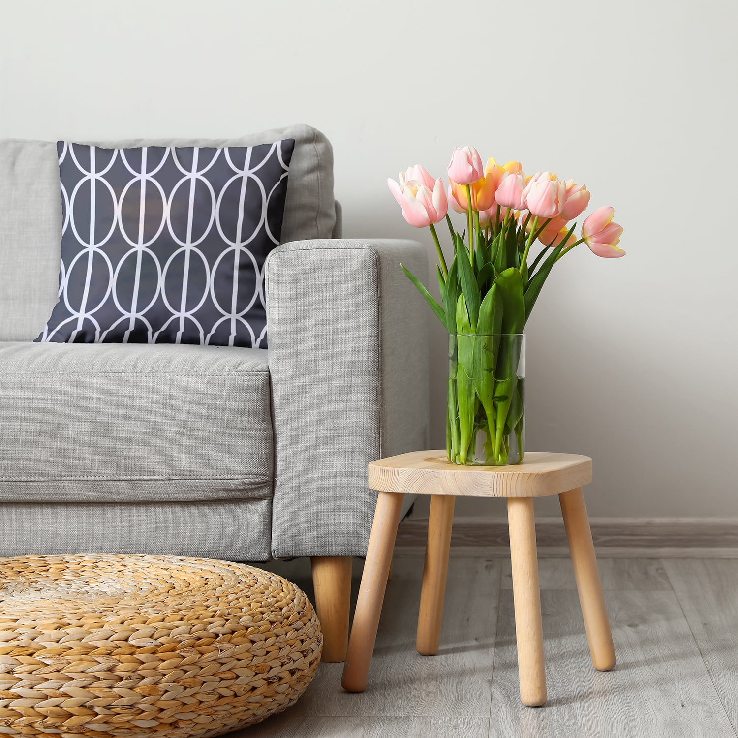24" x 24" Simply Daisy Ovals Go 'Round Poly Pillow with Zipper, Steel Gray Qty 1