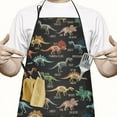 thumbnail image 2 of Black Cartoon Dinosaurs Infos Pattern Apron-Garden Aprons for Women with Pockets-Cotton Linen Waterproof Kitchen Cooking Gardening Aprons Adjustable for Kitchen,Cooking,BBQ and Salon 33x27 Inch, 2 of 7