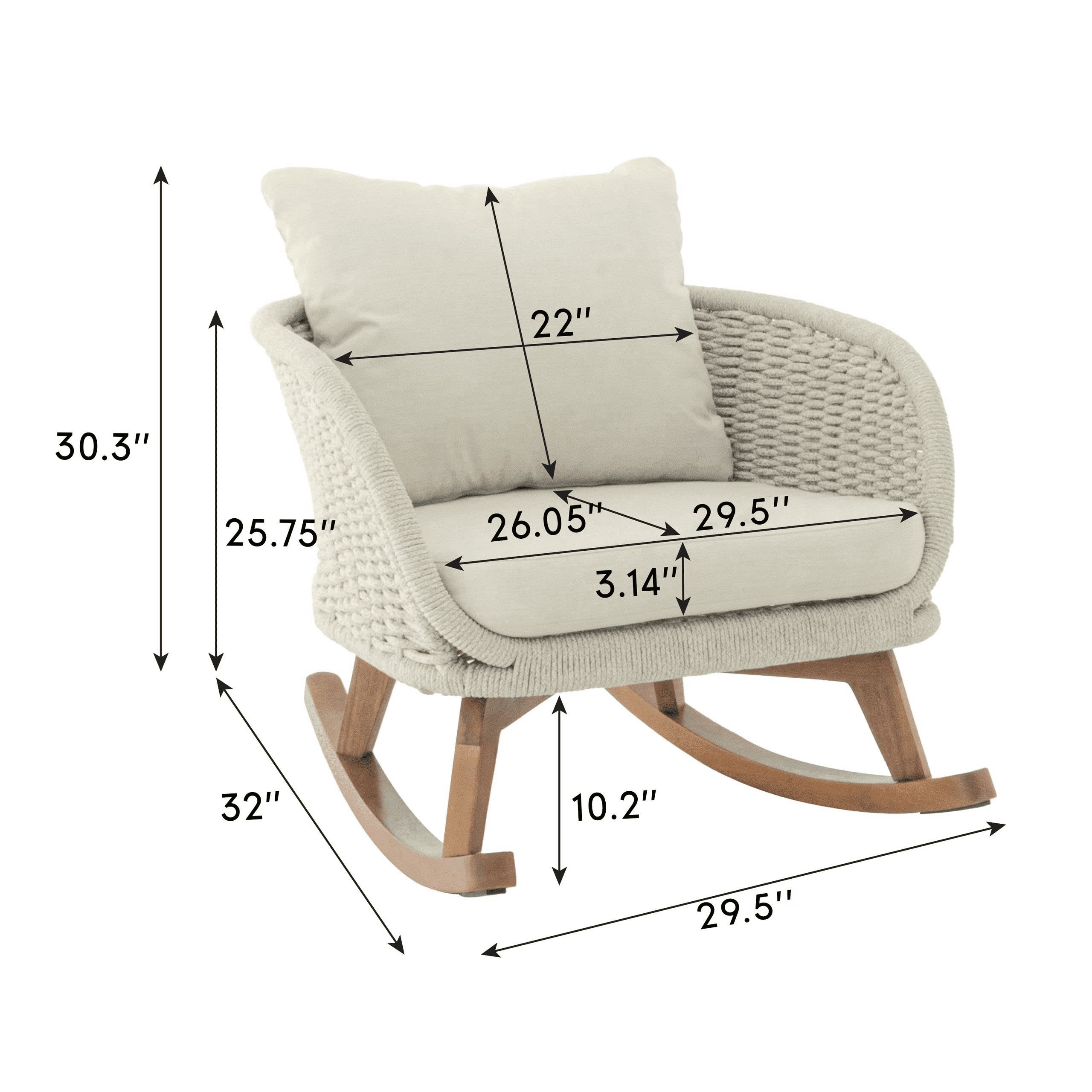 Euroco Modern Wicker Rocking Chair with Cushions, PE Rattan Rocker with Wooden Frame for Indoor & Outdoor Use