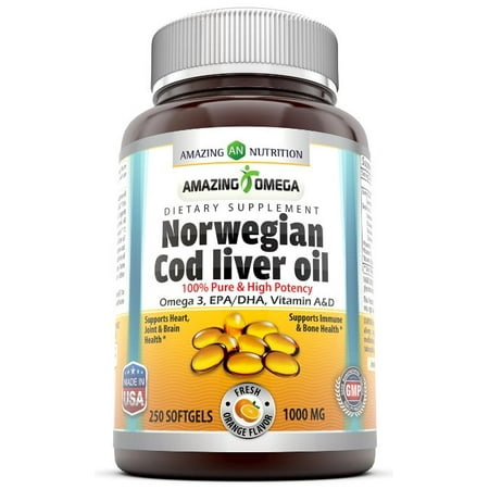 Amazing Omega Norwegian Cod Liver Oil 1000 Mg 250 Softgels Fresh