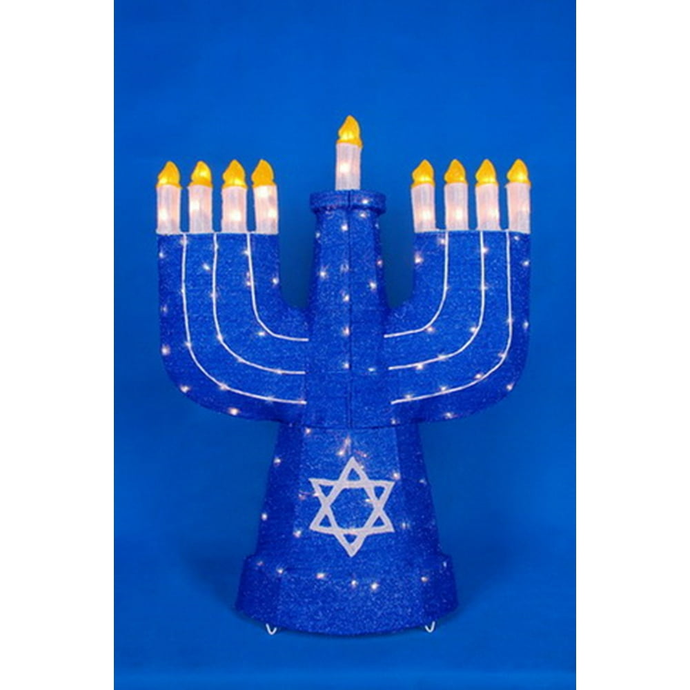 36" Lighted Blue Sparkling Menorah Hanukkah Yard Art Decoration