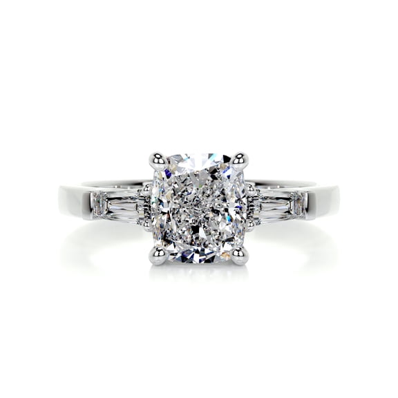 Blue Jewelry 14K White Gold Plated Moissanite Rings for Her - Cushion Cut Excellent 1.9 Ct Moissanite Rings - Wedding Ring - Three Stone Design for Women's Engagement