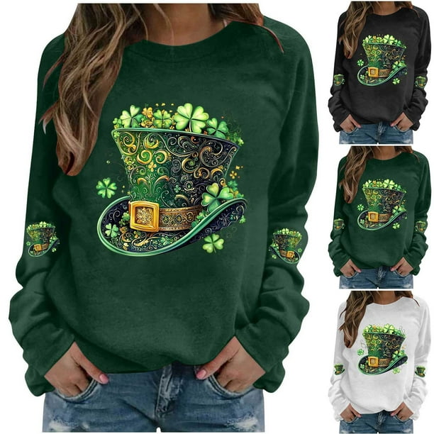 RKSTN St Patrick's Day Sweatshirt for Women Oversized Crewneck St Paddy's Day Irish Luckys Shamrocks Graphic Print Sweatshirts Top Womens Casual Plus Size Round Neck Loose Long Sleeve T Shirts