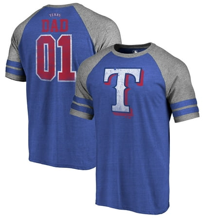 Texas Rangers Fanatics Branded 2019 Father's Day Greatest Dad Two Stripe Raglan Tri-Blend T-Shirt -