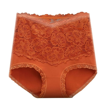 Exclusive Price: Panty Women  Bragas A Granel  Women s Solid Color Lace Flower High Waist High Elasticity Large Size The Abdomen Lift Buttocks Briefs SOPATENOR Orange M