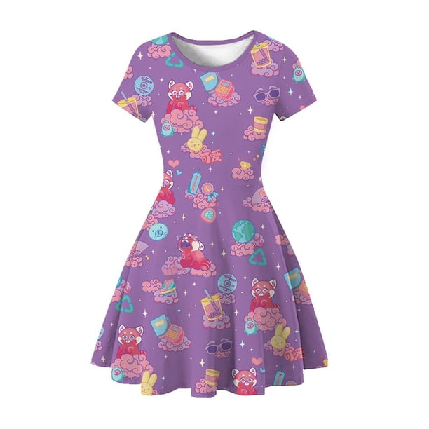 Turning Red Disney Ropa Niñas Vestido de verano Niños Cosplay Mei Red Panda Cartoon Print Charm Costume Casual Princess Vestidos2T ( Tag 100 ) Gao Jinjia LED