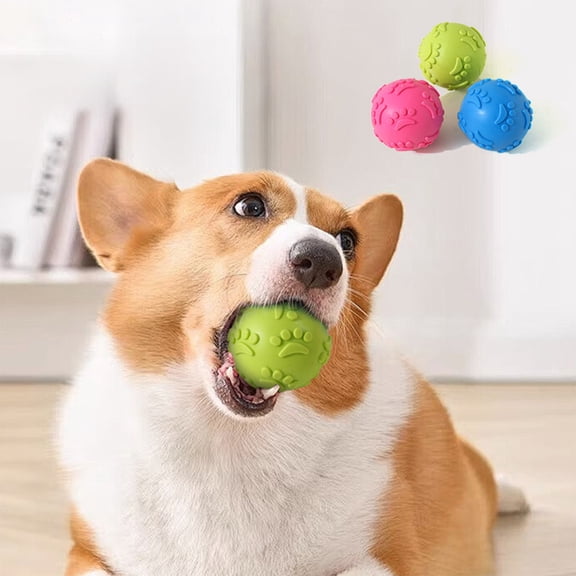 Interactive Squeaky Dog Toy Ball for Chewing and Play, Textured Rubber Chew Ball for Puppy Teething, Small Dog Toys for Indoor, Blue, by IHXORA