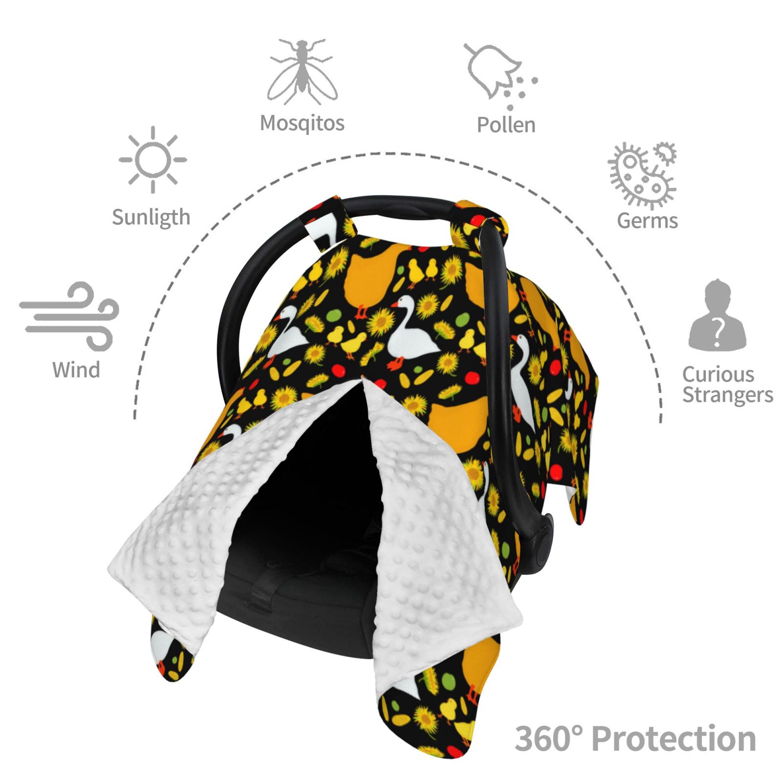 Car Seat Cover Baby - Farm Goose Breathable Infant Car Seat Cover for Baby Carseat, Lightweight Comfort Baby Essentials Must Haves Newborn Stuff for Girl Boy