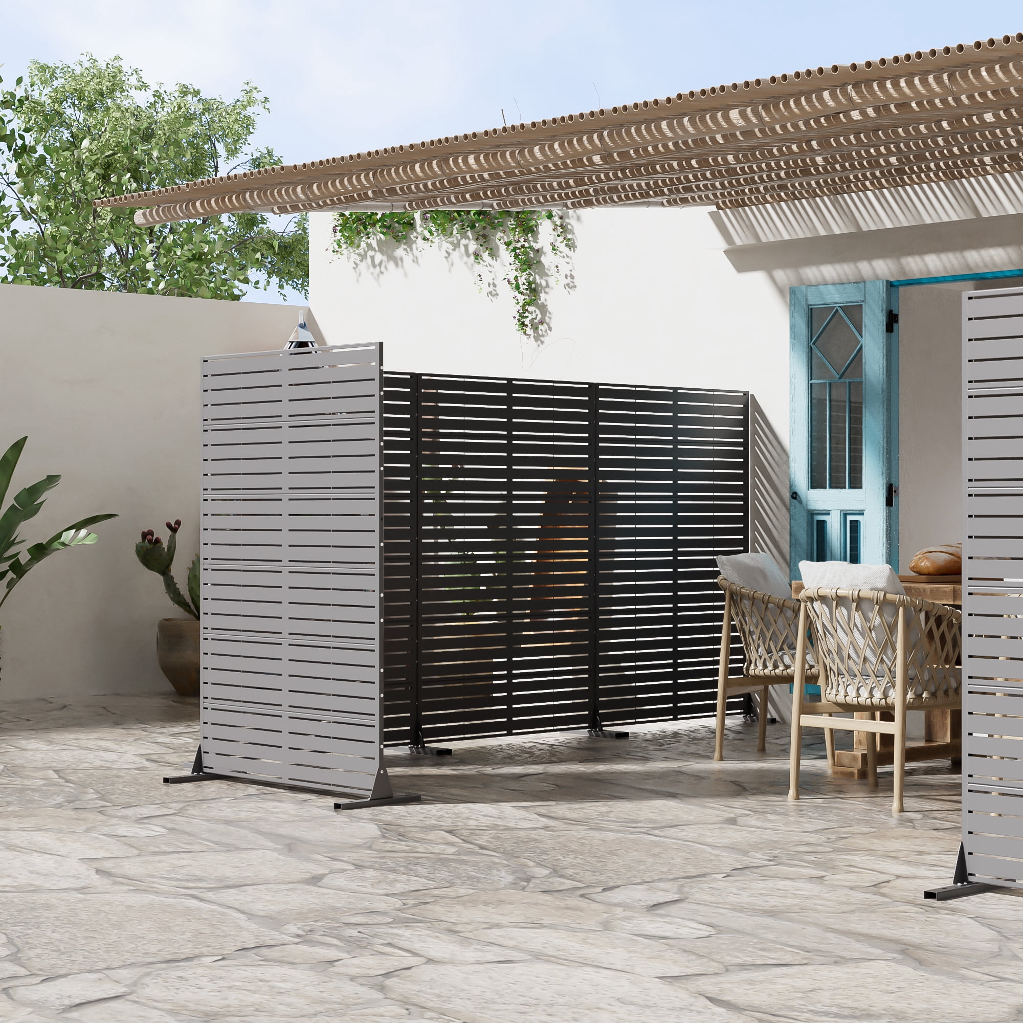 MAYEERTY 72×47" Outdoor Gray Metal Privacy Panel Screen for Backyard & Garden, Louvered Pattern