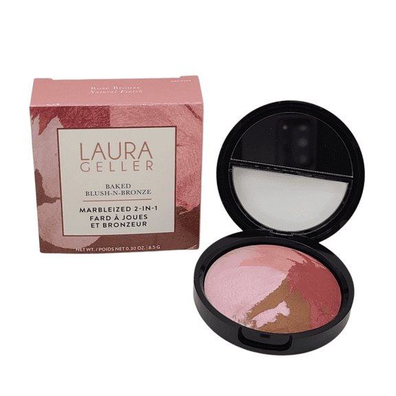 LAURA GELLER NEW YORK Baked Blush-n-Bronze Marbleized 2-in-1 Sculpting Bronzer Blush - Rose Bronze - Contour Face with a Radiant Flush C55