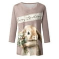 thumbnail image 4 of Laipiong Happy Easter T Shirts for Women 2026 Novelty Rabbit Graphic Round Neck 3/4 Sleeve Tee Tops Holiday Family Match Gifts Classic Fit Tees, 4 of 4