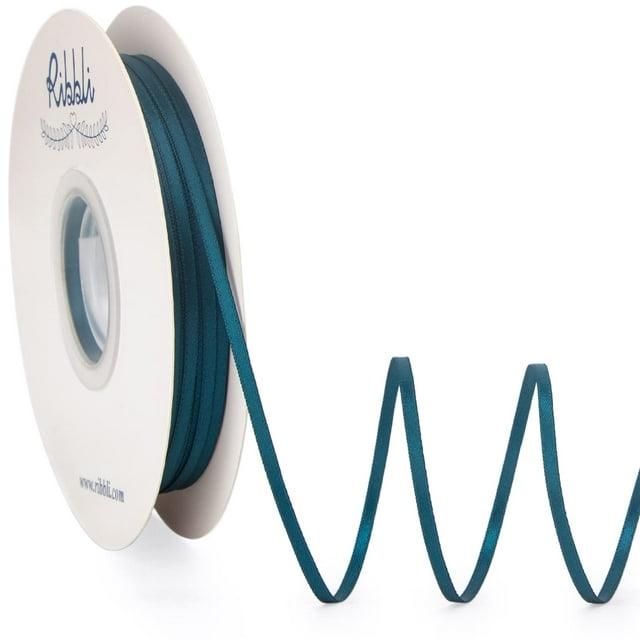 Cinta decorativa satinada Ribbli de 0,3 cm x 91 m, doble cara, color verde azulado