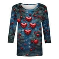 thumbnail image 5 of Ounisa Chemises à Manches 3/4 pour Femmes Col Rond T-Shirts de la Saint-Valentin T-Shirts Imprimés Cœur d'Amour Hauts Chandail à la Mode, 5 of 5