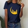 thumbnail image 2 of Penkiiy Happy Ramadan Tops Blouse for Women Women's Graphic Tees Moon Print Short Sleeve Round Neck T Shirts Tops 3XL Navy, 2 of 6