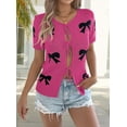 thumbnail image 6 of Women'S Bow-Knot Cardigan Sweaters Short Sleeve Loose Knit Tops Rose Red S, 6 of 9