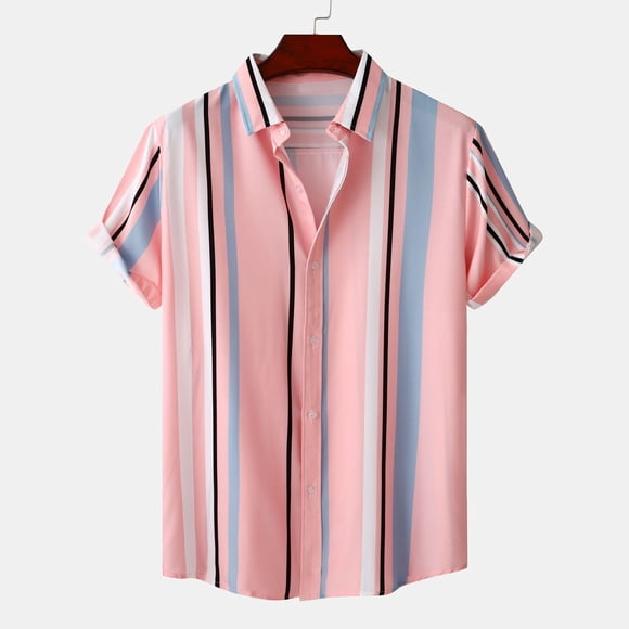 cllios Men's Hawaiian Shirts Big and Tall Striped Print Beach Shirts Aloha Top Lightweight Cuban Collared Short Sleeve Shirts Casual Button Down Shirts Mens Hawaiian Shirt