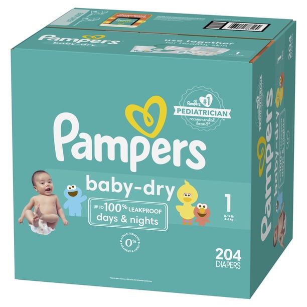 Pampers Baby-Dry Diapers Size-1, Leakproof & Protection, 204 Count