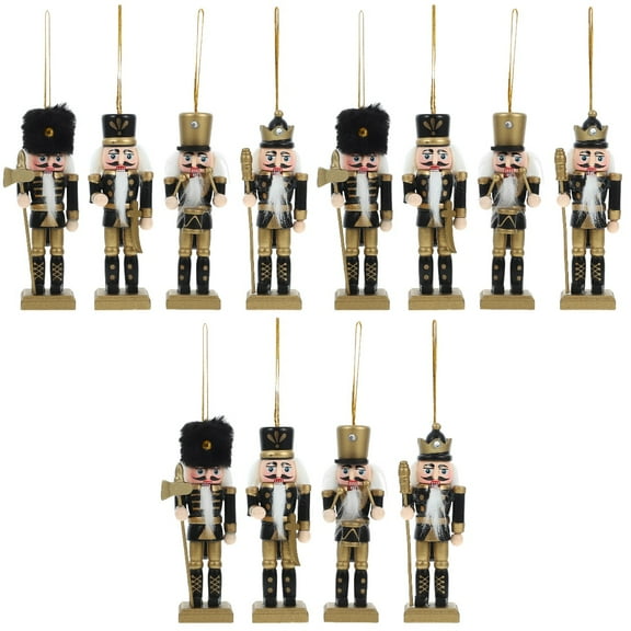 12 pcs Desktop Xmas Nutcracker Puppet Figure Wood Nutcracker Decoration Wooden Nutcracker Puppet Xmas Gift