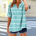 thumbnail image 4 of Khunlpohl Womens Striped Tops Cotton Linen Short Sleeve Baggy Top Button down Casual V Neck Blouse Shirts, 4 of 5