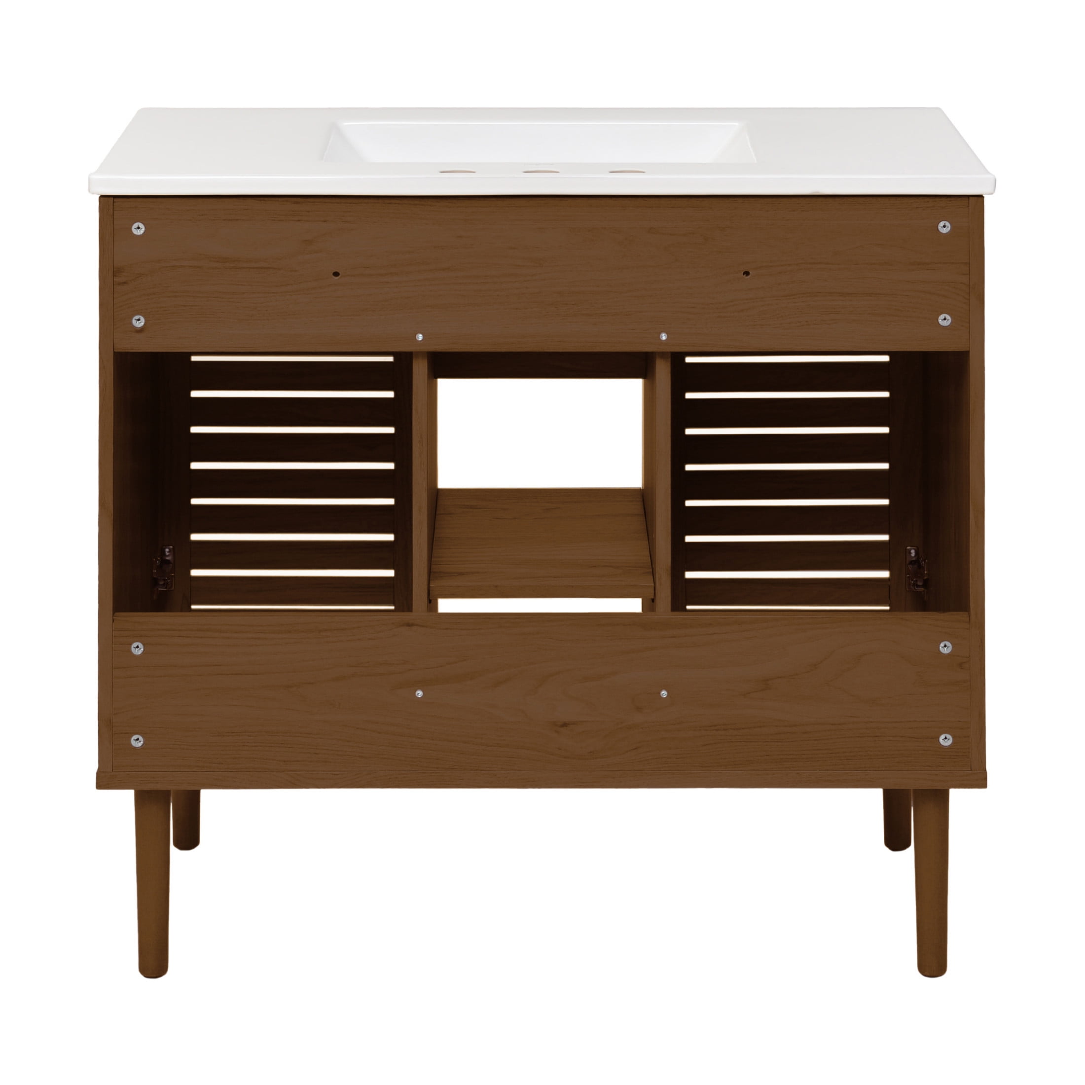 Bron 36" Freestanding Bathroom Vanity in Brown Oak with 3-Hole Widespread Sink Top
