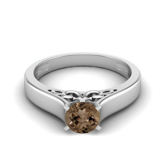 0.70 Ctw Round Smoky Quartz 925 Sterling Silver Solitaire June Birthstone Women Promise Ring