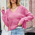 thumbnail image 4 of JINMGG V Neck Sweaters for Women Fall Winter Clearance,Women V-Neck Hollow Diamond Knit Fashion Sweater, 4 of 5