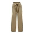 thumbnail image 3 of FASHIONPANT Fashion Casual Pants For Women Linen Wide Leg Loose High Waist Beach Haren Pockets Pants, 3 of 6
