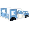 thumbnail image 5 of Blue Full Size Car-shaped Bed With Wheels - Construction Of Pine Wood And Car Design Doors Windows For Appeal Mattress Ready Slatted Rails Quick Assembly Steps From Style Simple Required, 5 of 7