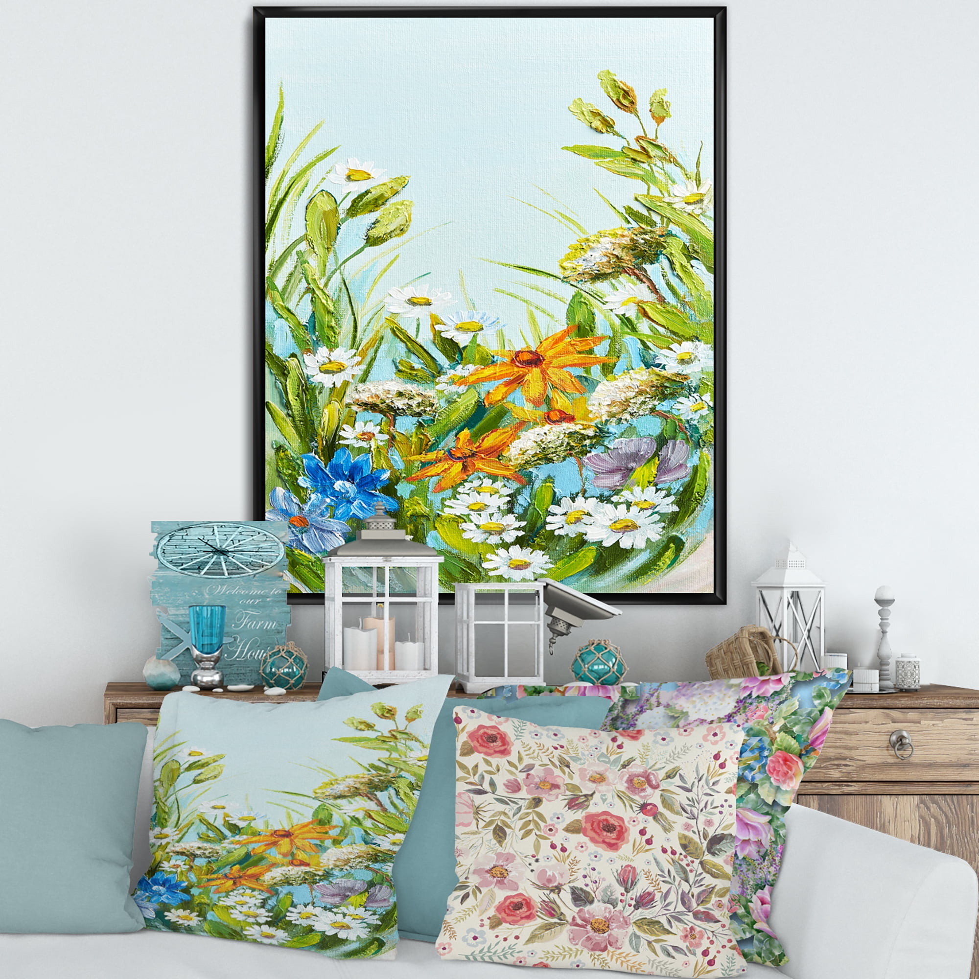 Still Life Of Colorful Wildflowers With Leaves II 16 in x 32 in Framed Painting Canvas Art Print, by Designart