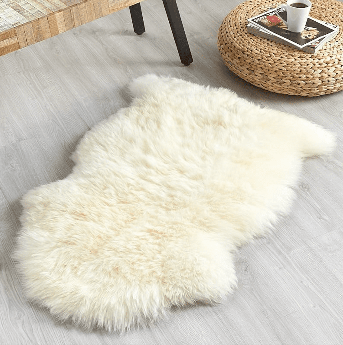 Sheepskin Rug Ivory White 2x3 ft Single Pelt Faux Sheep Fur Genuine Lookalike 