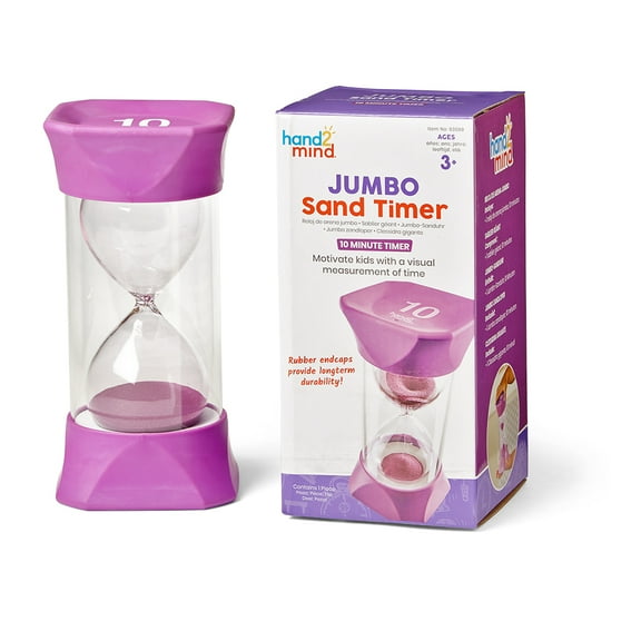 hand2mind Jumbo 10 Minute Sand Timer, Large Hourglass Timer, Shower Timer for Kids, Sand Clock, Visual Timer for Classroom, Toddler Timer Visual Countdown, Game Timer, Calm Down Corner Supplies
