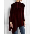 thumbnail image 2 of Blusa de talla grande con dobladillo irregular para mujer, camiseta de manga larga de terciopelo retro a la moda de otoño, top asimétrico holgado informal con cuello alto, 2 of 4