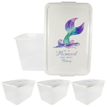 SimplyKleen 14.5-gal. Reusable Stacking Clear Plastic Storage Containers with Mermaid Print Lids (Pack of 4)