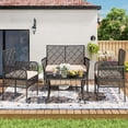 thumbnail image 3 of 4-Piece Patio Furniture Set, Weather-Resistant Rattan Patio Conversation Set with Two-Tier Coffee Table, Upholstered Openwork Wicker Furniture for Porch, Garden, Lawn, Khaki, 3 of 17