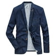 thumbnail image 2 of Jean Jacket Men Vintage Fashion Distressed Stand Collar Long Sleeved Suit Style Denim Jackets Casual Slim Fit Outerwear Fall Winter Button Down Jean Coat With Pocket Blue L, 2 of 3