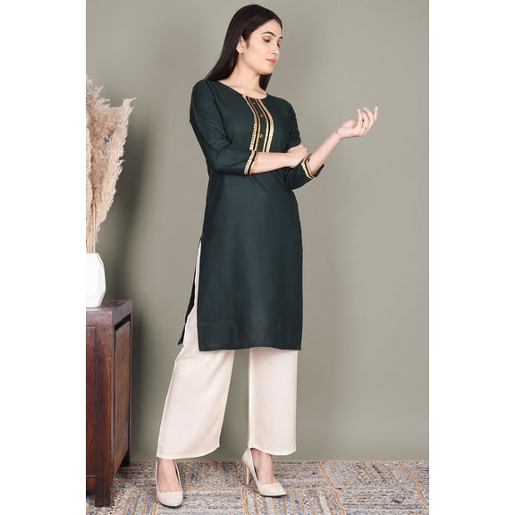 Teal Green Solid Rayon Kurta