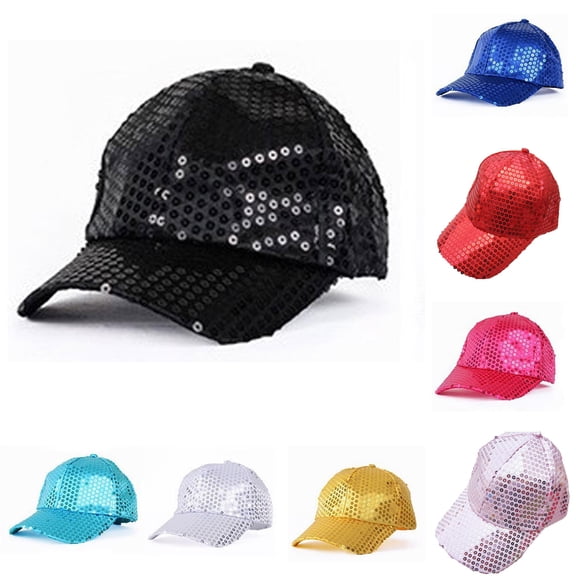 XIAOCHA Mens Sparkly Sequin Baseball Cap Vintage Breathable Party Ball Hat,Black