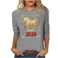 thumbnail image 3 of TaTaai Womens New Year Celebration 2026 Print Three Quarter Sleeve Top Round Neck Casual Blouse Holiday Festival Party Wear Gift, 3 of 5