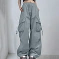 thumbnail image 3 of Kureaily Cargo Pants Woman Relaxed Fit Baggy Clothes Black Pants High Waist Zipper Slim Drawstring Waist With Pockets Loose Plus Size Women Lightweight Pants, 3 of 5