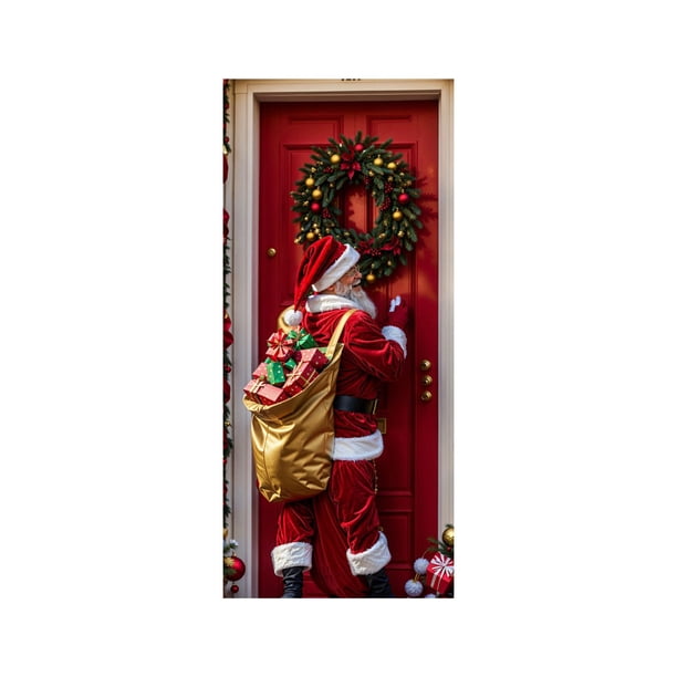 Decoraciones de Navidad Cubierta de Puerta de Navidad de 35 X 71 Pulgadas Cortina de Puerta de Navidad Decoración de Puerta de Navidad Y Pared Decoración de Fiesta Decoraciones de Navidad de Interior